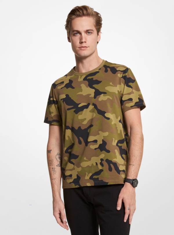 Panske Tricko Michael Kors Camouflage Cotton Olivovo Zelená - Oblecenie Michael Kors Nejlevnejsi | PMESL-2408